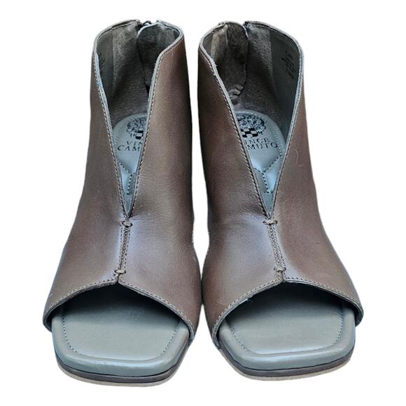 Square Toe Ankle Bootie Brown Leather Vince Camuto Jesilia Split Vamp Size 7.5 - Picture 2 of 12